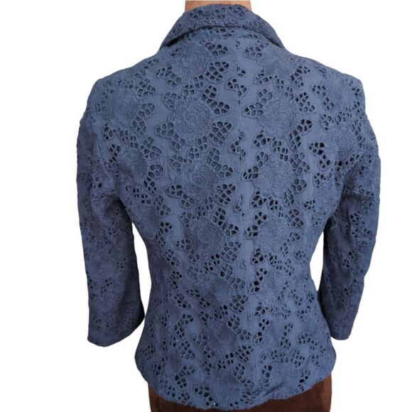 - Sandro navy Cotton eyelet embroidered Cropped blazer size S 3/4 sleeves - Picture 7 of 7